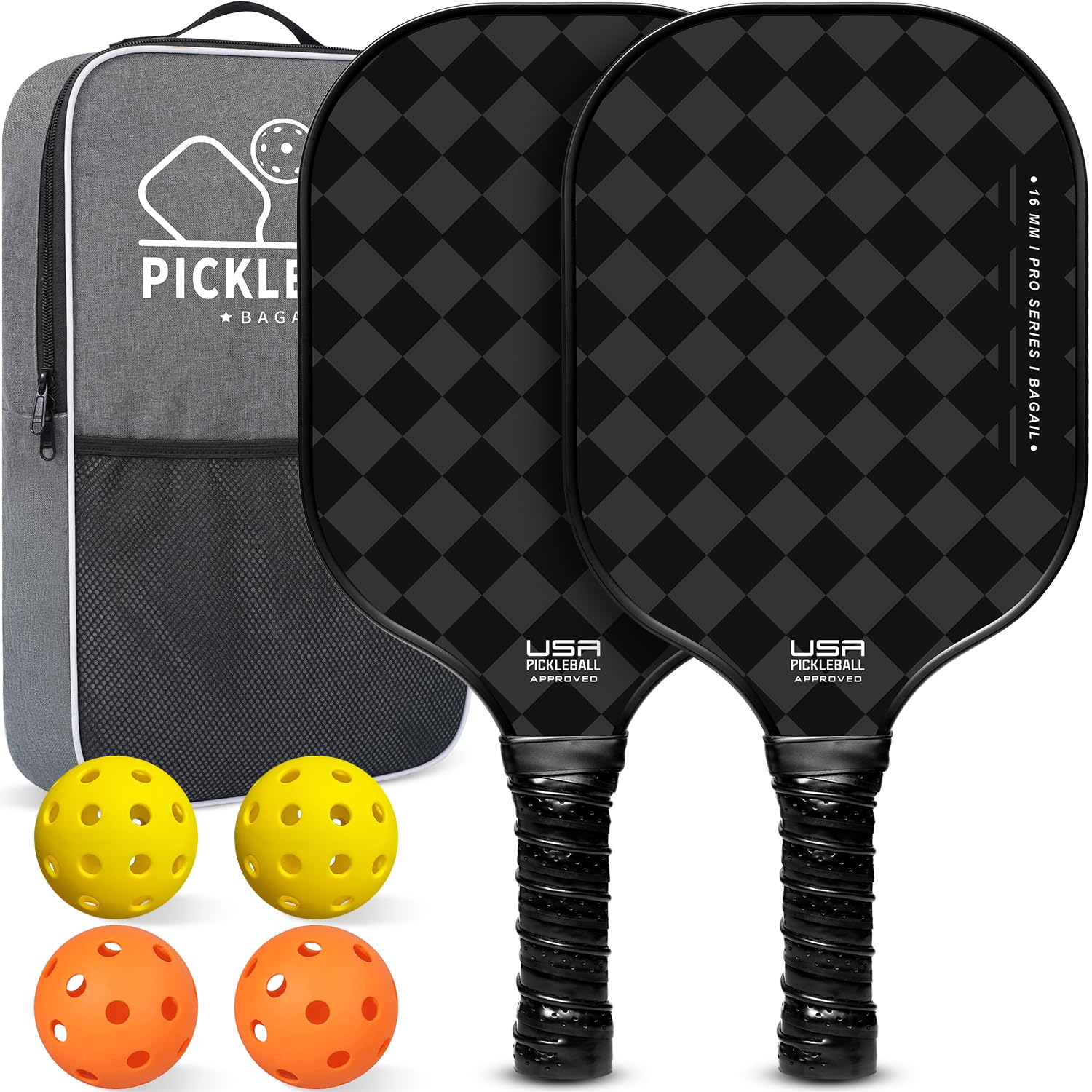 

BAGAIL Pickleball Paddle Racket USAPA Approved Honeycomb Non-slip Sweat-Absorbing Grip 4 Pieces with 4 Pickleballs Carry Bag Beginner and Pro Gift Set
