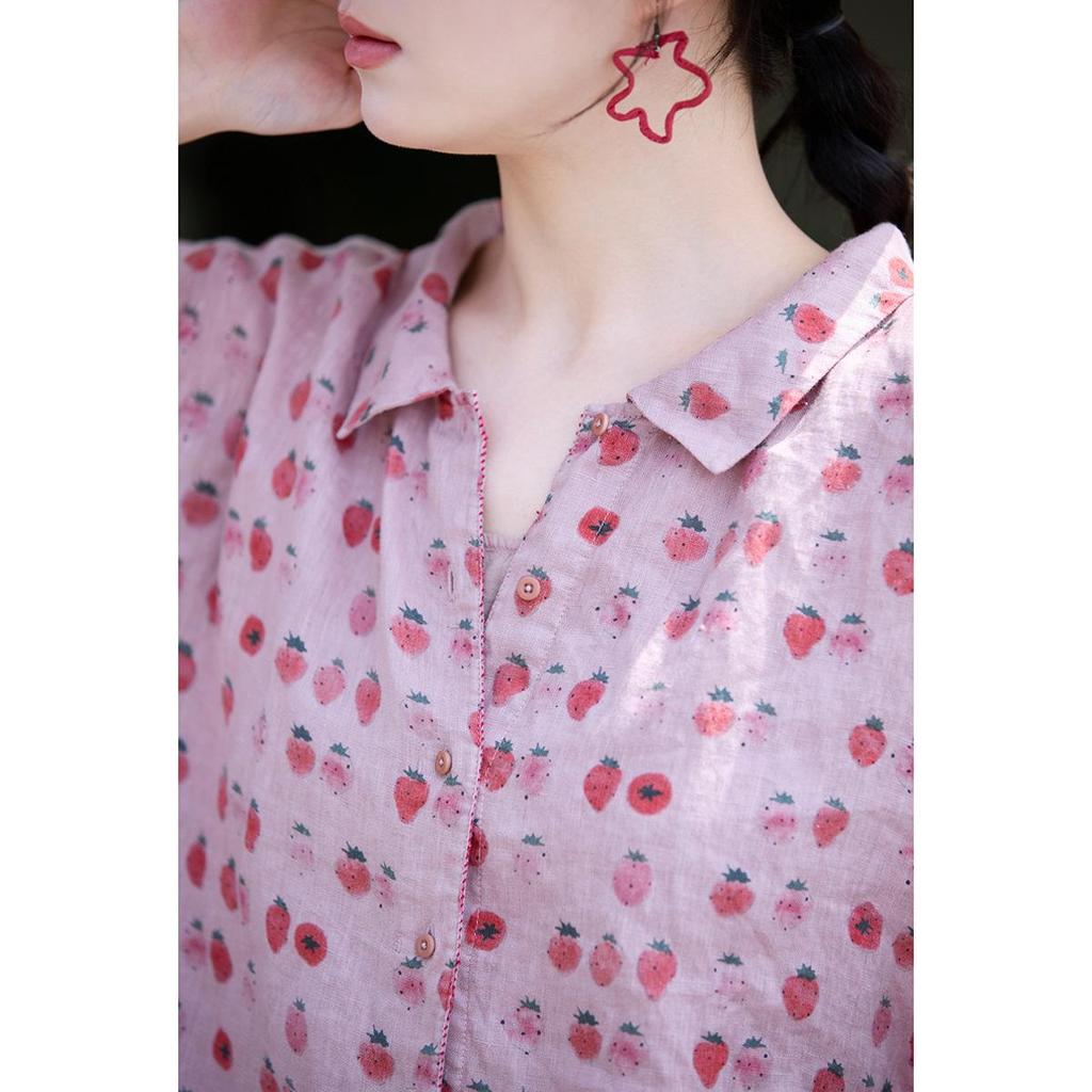 Strawberry Pink Retro Linen Cardigan: Versatile Summer Sun Protection Top