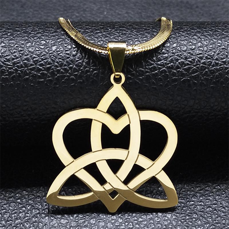 Celtic Triquetra Knot Love Heart Necklace for Women Men Stainless Steel Trinity Knot Infinity Necklaces Jewelry nudo de bruja