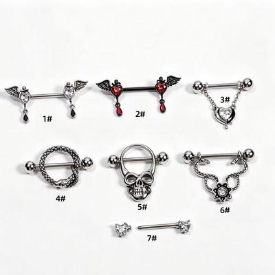 Punk Totenkopf Herz Flügel Edelstahl Brustwarzenpiercing