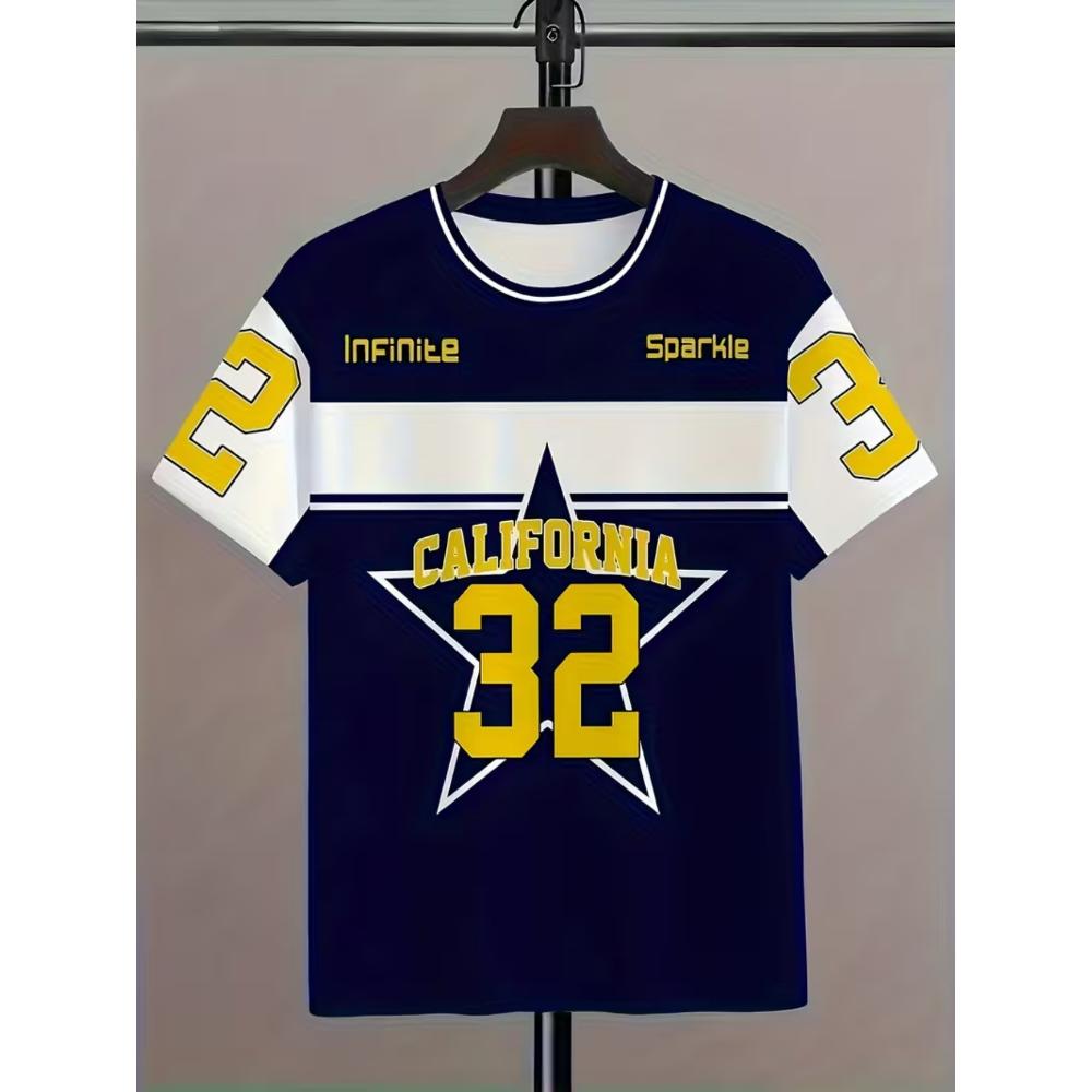 New short-sleeved T-shirt for boys, featuring an American retro  California No. 32  jersey style. S
