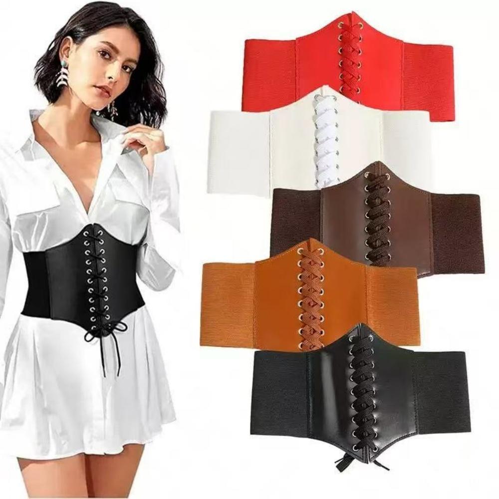Pu Leather Corset Belt Elastic Punk Gothic Wide Belt Women'S Shirt Dress Belt Breathable Female Cummerbund For Daily Wear Dates