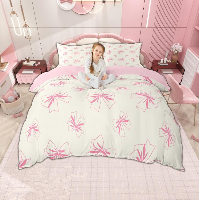 Homewish Girls Bow Knot Duvet Cover Set 2Pcs/3Pcs Princess Style Bedding Ribbon Bow-Tie Bed Cover Set
