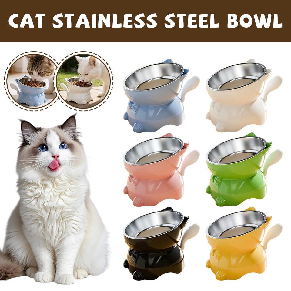 Detachable Stainless Steel Cat Bowl, Raised Tilted Feeder with Anti-Slip Base,High-quality Anti-Tip Food & Water Bowl for Cats