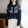 Women Vintage Fair Isle Knit Cardigan Loose Fit Casual Sweater