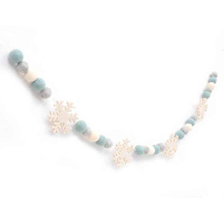Snowflake Felt Ball Garland - Winter Birthday Home Decorations,Frozen Snowflake Garland Photo Props,Winter Wonderland Felt Ball Banner,Felt Snowflake