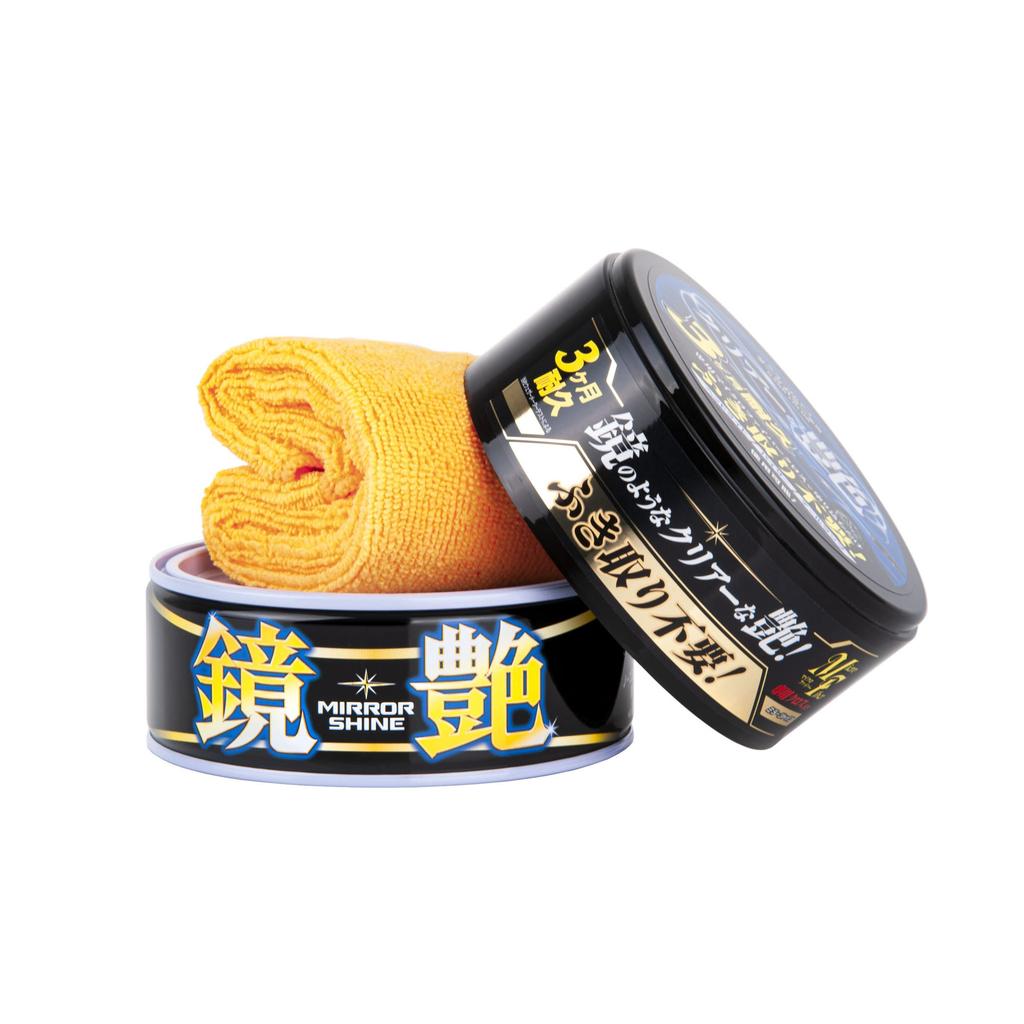 SOFT99 Mirror Shine Solid Wax for Dark Colored Protects and Polishes Automotive Includes Microfiber Cloth Cars, Paint, (Product Code 00374)