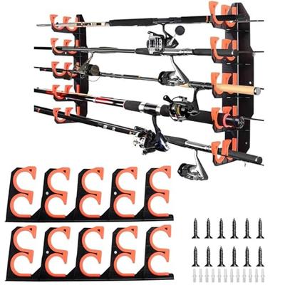 Zhejia 10-Rod Wall-Mounted Fishing Rod Rack, Rod Holder [Wall or Ceiling Mountable, Heavy-Duty, Durable] Rod Holder for Fishing Rod Storage and Displa