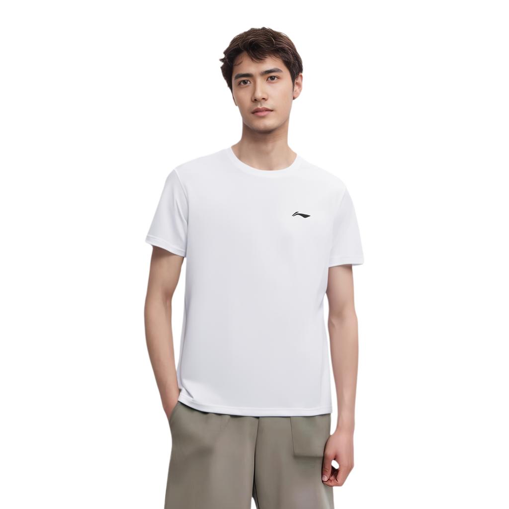 Li Ning Logo Sportovní tričko s kulatým výstřihem a krátkým rukávem Pánské topy Bílé Černé YTST073-4