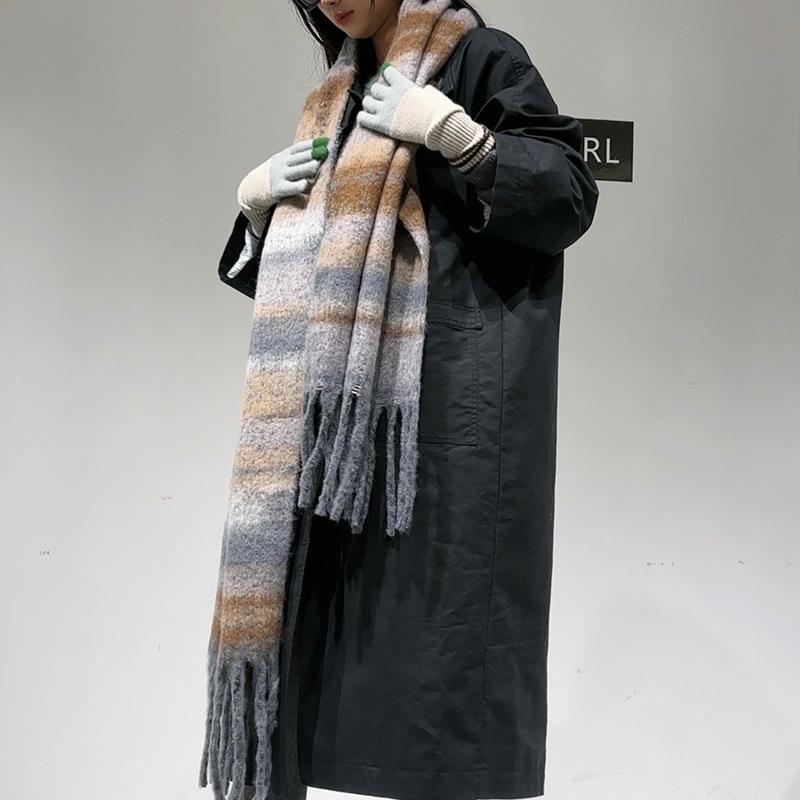 Autumn and winter new versatile imitation cashmere high-end women's warm and thickened scarf simple scarf woven fringed shawl