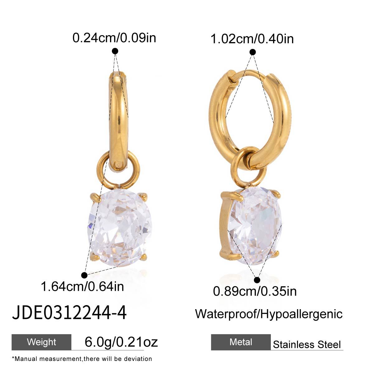 Stainless Steel Oval Zircon Earrings Women Classic Minimalist Stylish Ear Jewelry