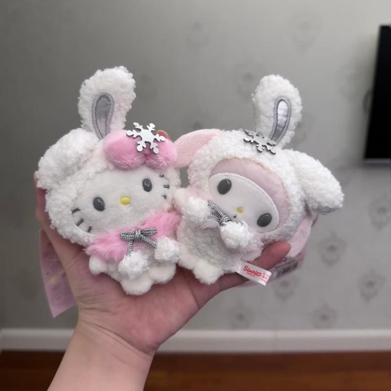 First Snow Winter Collection Kuromi Kitty Melody Anime Plush Doll Pendant Snow Bunny Cinnamoroll Stuffed Animals Charm