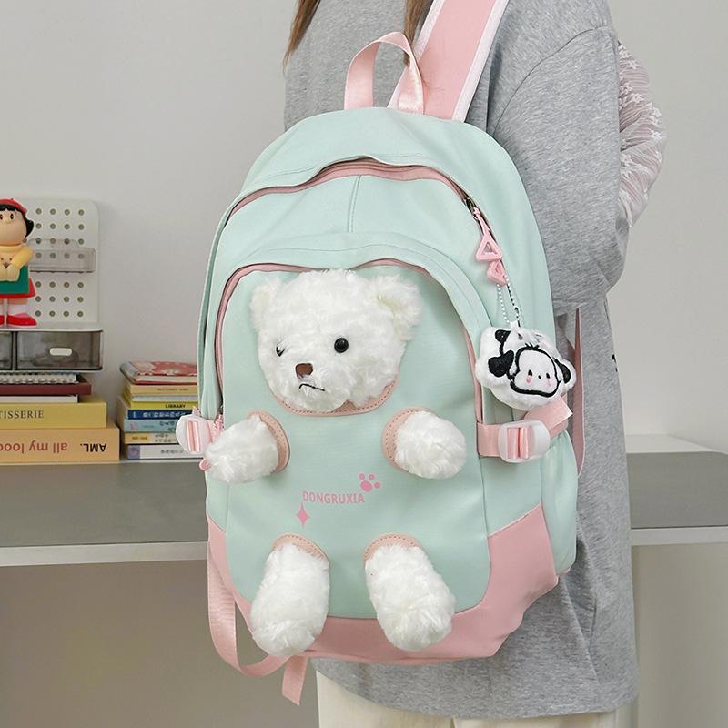 Cute bear schoolbag women's new fashion girl high-value junior high school student backpack student doll backpack