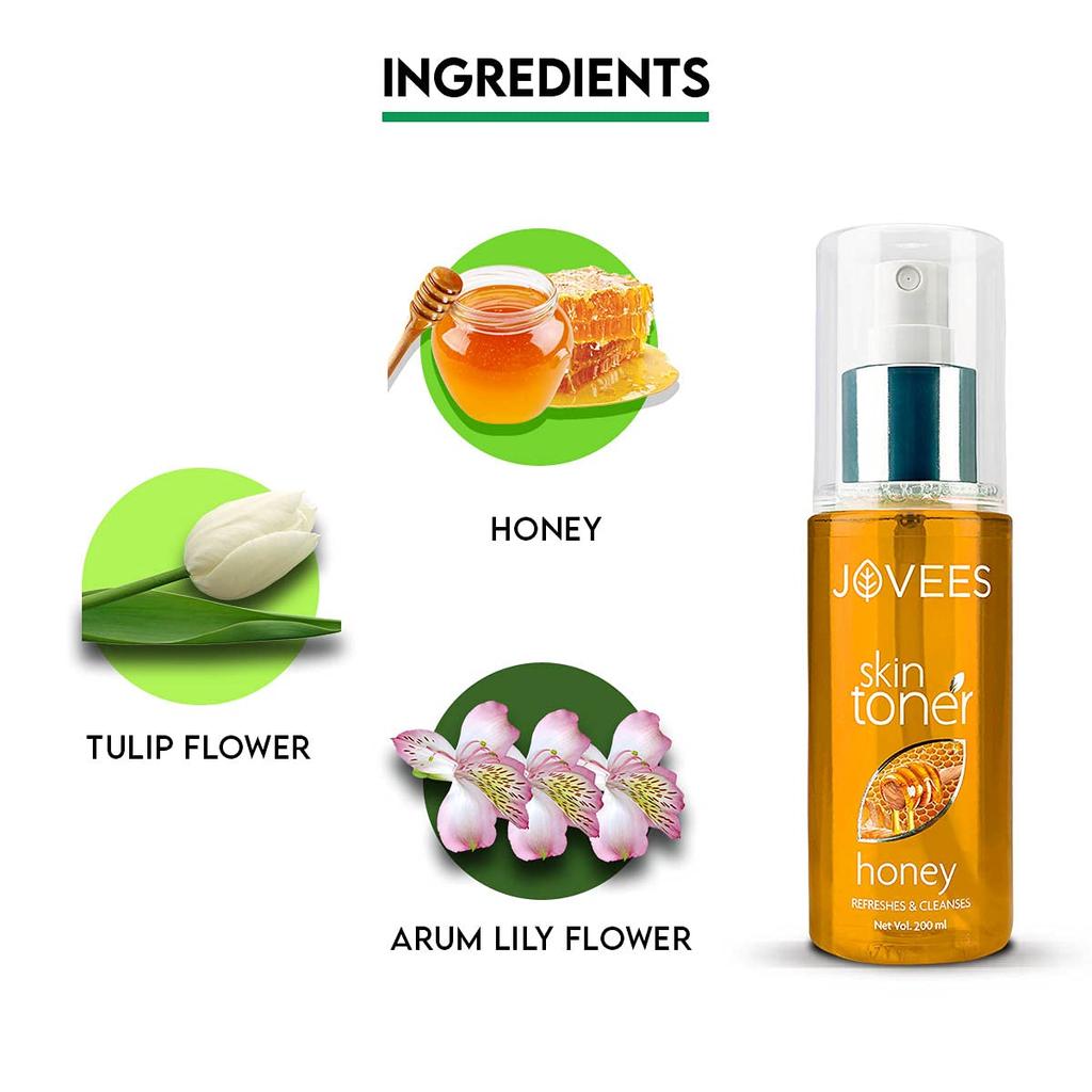 Jovees Herbal Honey Toner For Hydrated Glowing Skin Pore Tightening Brightening Mist For Normal To Dry Skin Paraben Alcohol Free 200ml