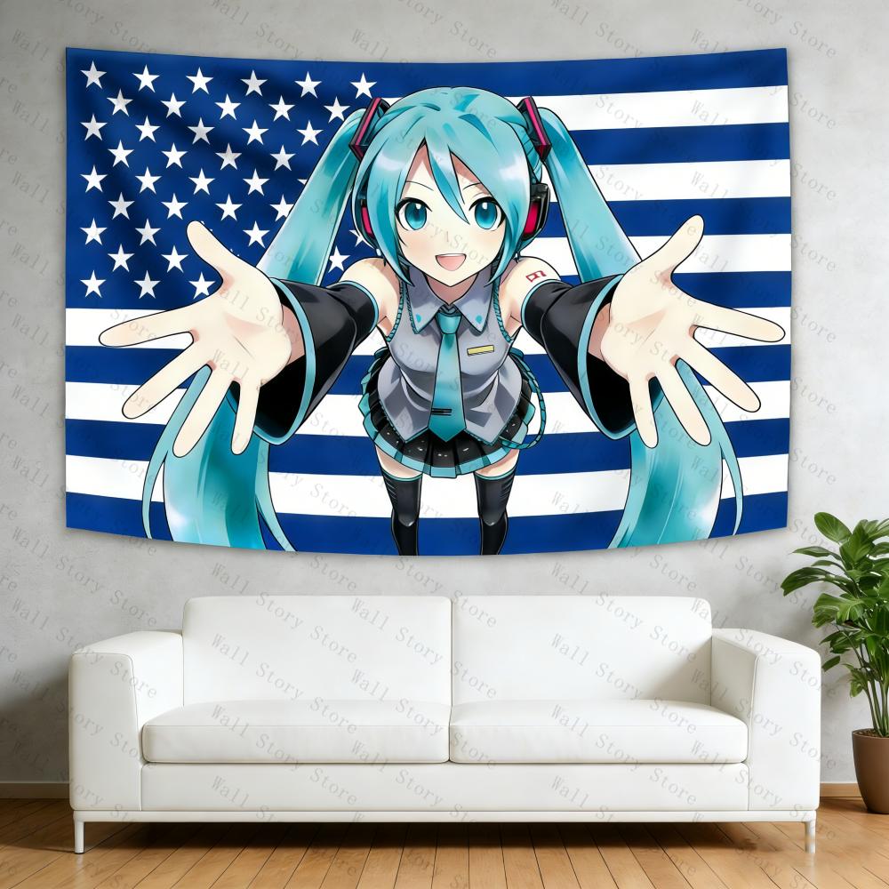 Miku American Flag Tapestry Anime Background Dormitory Bedhead Tapestry Living Room Tapestry Bedside Sofa Background Tapestry