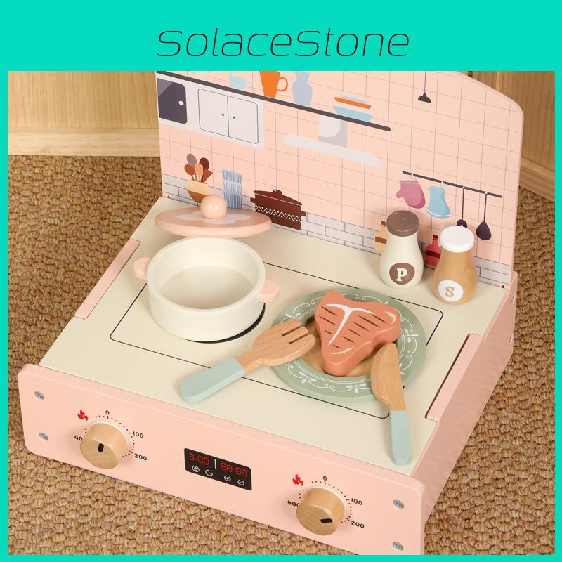 Wooden Simulation Kitchen Barbecue And Cooking Utensils Children Toy Set For Kids Play And Learning