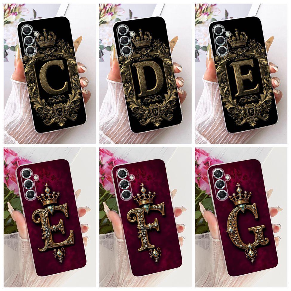Clear For Samsung Galaxy A35 5G Case Luxury Crown A-Z Letters 2D Flat Pattern Soft Casing For Samsung A35 5G A356E A356B Cover