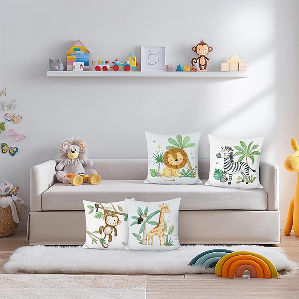Adorable Jungle Animal Printed Pillowcases For A Whimsical Bedroom Decor Sofa Cushion Cover, Home Room Decoration