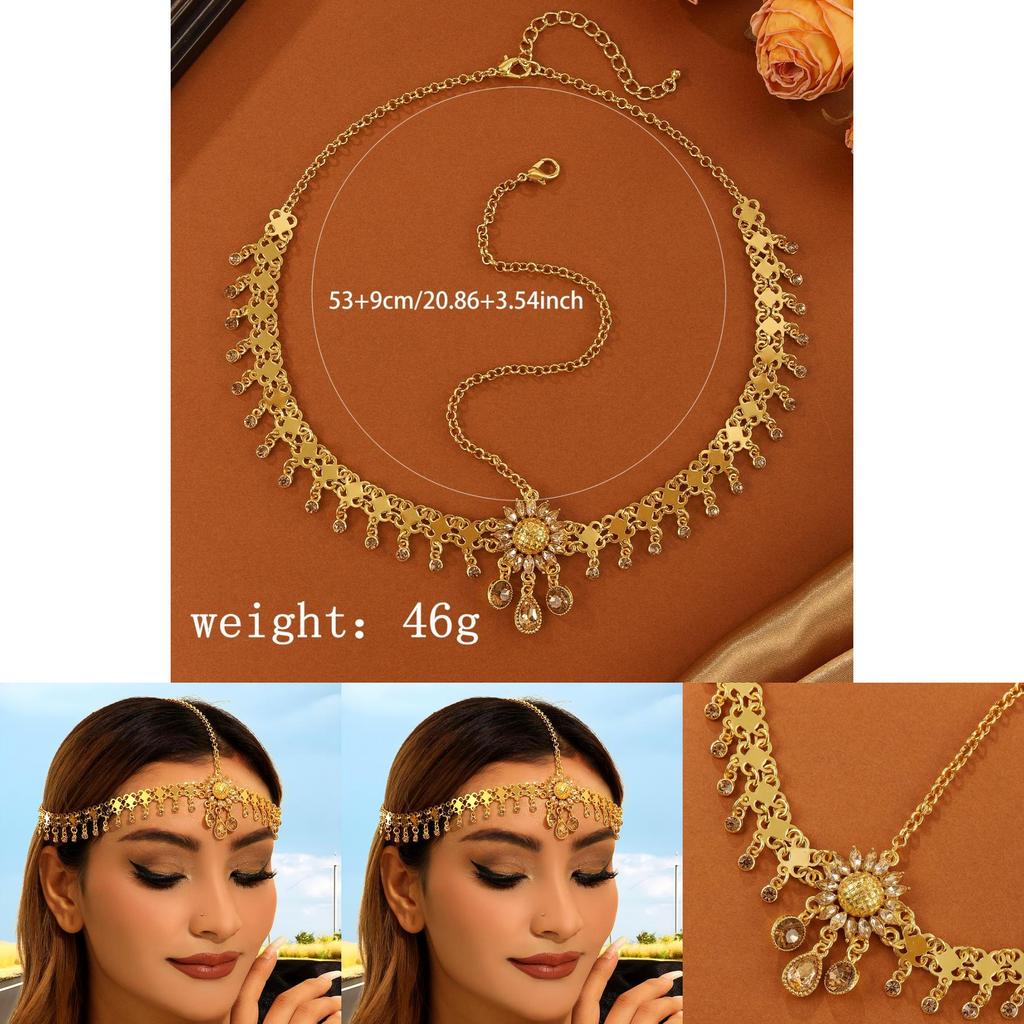 Ethereal Gold Alloy Head Jewelry With Sunflower And Daisy Embellishments For Women