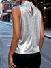 Hot Selling Loose Sleeveless Top for Women - Pure Color High Neck Backless T-Shirt