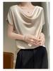 Women's High-End Short Sleeve Cowl Neck Satin Blouse