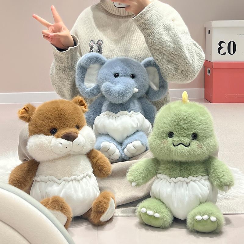 Cute Fluffy Dinosaur Elephant Plush Toy Cartoon Wear Pants Otter Stuffed Animal Plush Doll Gifts