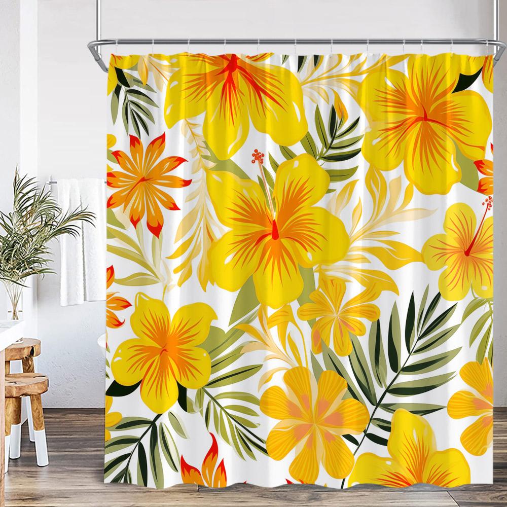 Boho Floral Shower Curtain Vinatge Colorful Flower Green Leaves Plant Spring Summer Bathroom Decor Retro Bath Curtain with Hooks