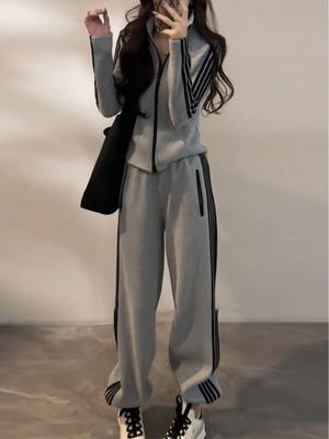 2026 Spring European Gray Women's Casual Sportswear Set: Stylish Jacket & Joggers Two-Piece