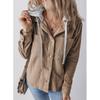 Damen Herbst Knopf Bomberjacke Lässig Kapuze Tasche Streetwear Kordelzug Mädchen Workout Übergangsjacke Für Damen Mantel