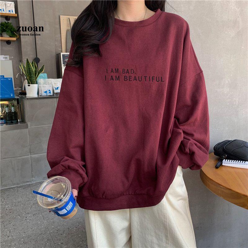 

Cotton Round Letter Neck Pullover Sweatshirt Plus Size Womens Thin Jacket XXL бордовый