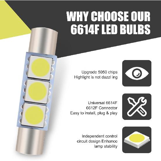 10 PCS Car T6 Vanity Mirror Sun Visor LED Light, 5050-3SMD 12V Flat Head Dual Tip 180 Degree Lighting Reading Lamp, Plug and Play Interior Lighting