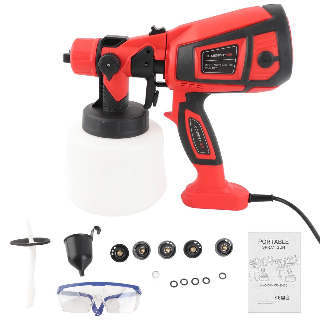 Paint Sprayer 850W HVLP Electric Spray Paint Gun 1400ml Container with 6 Copper Nozzles 3 Spraying Effects