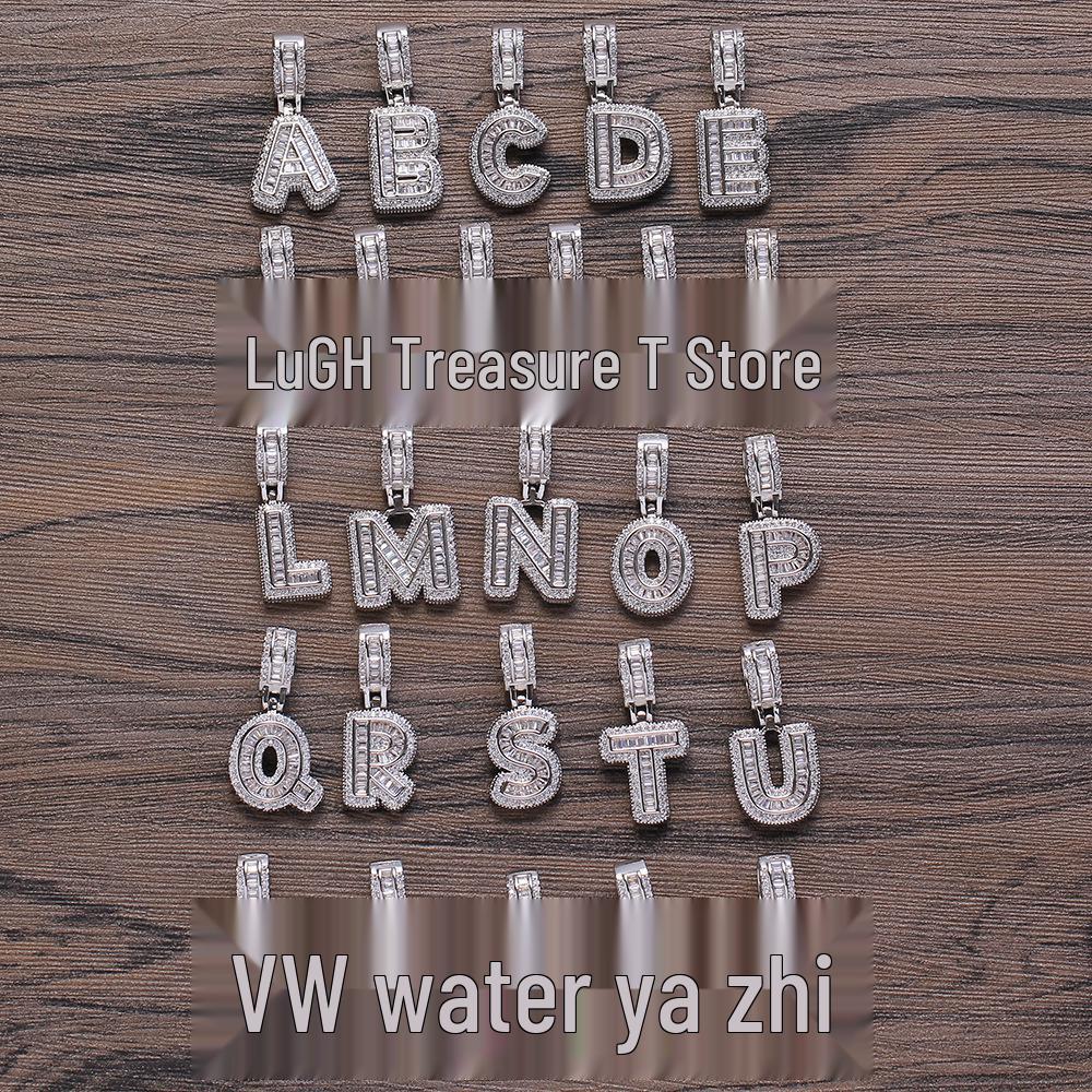 Rock Candy Letter Pendant: Trendy European & American Hip-Hop Style Copper Zircon Necklace with 26 English Alphabet Options