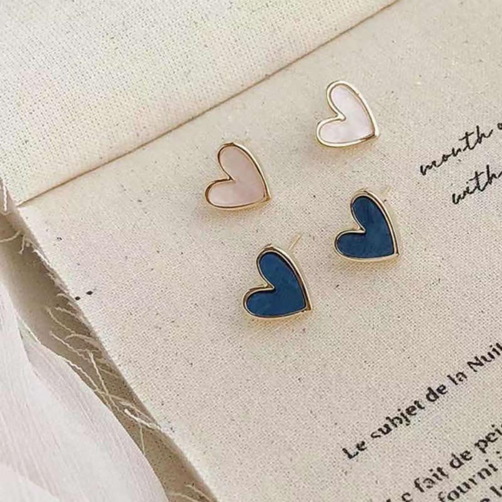 Sweet Heart Stud Fashion Earrings for Women Girl Cute Blue Pink Love Bling Glaze Earrings Aesthetic Designer Jewelry Party Gifts
