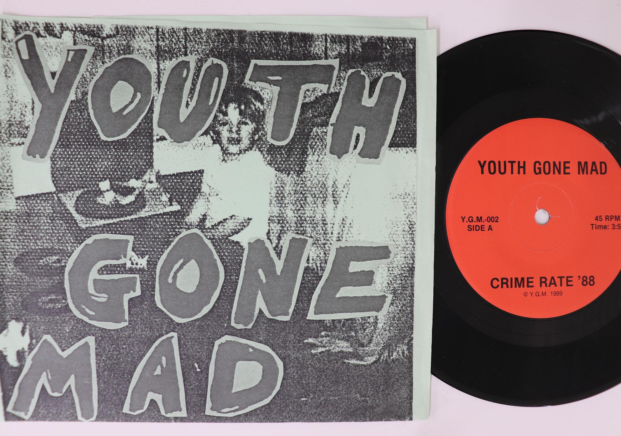 

7inch Record YOUTH GONE MAD Crime Rate 88 YGM002 NOT ON LABEL 1990 US Rock Used