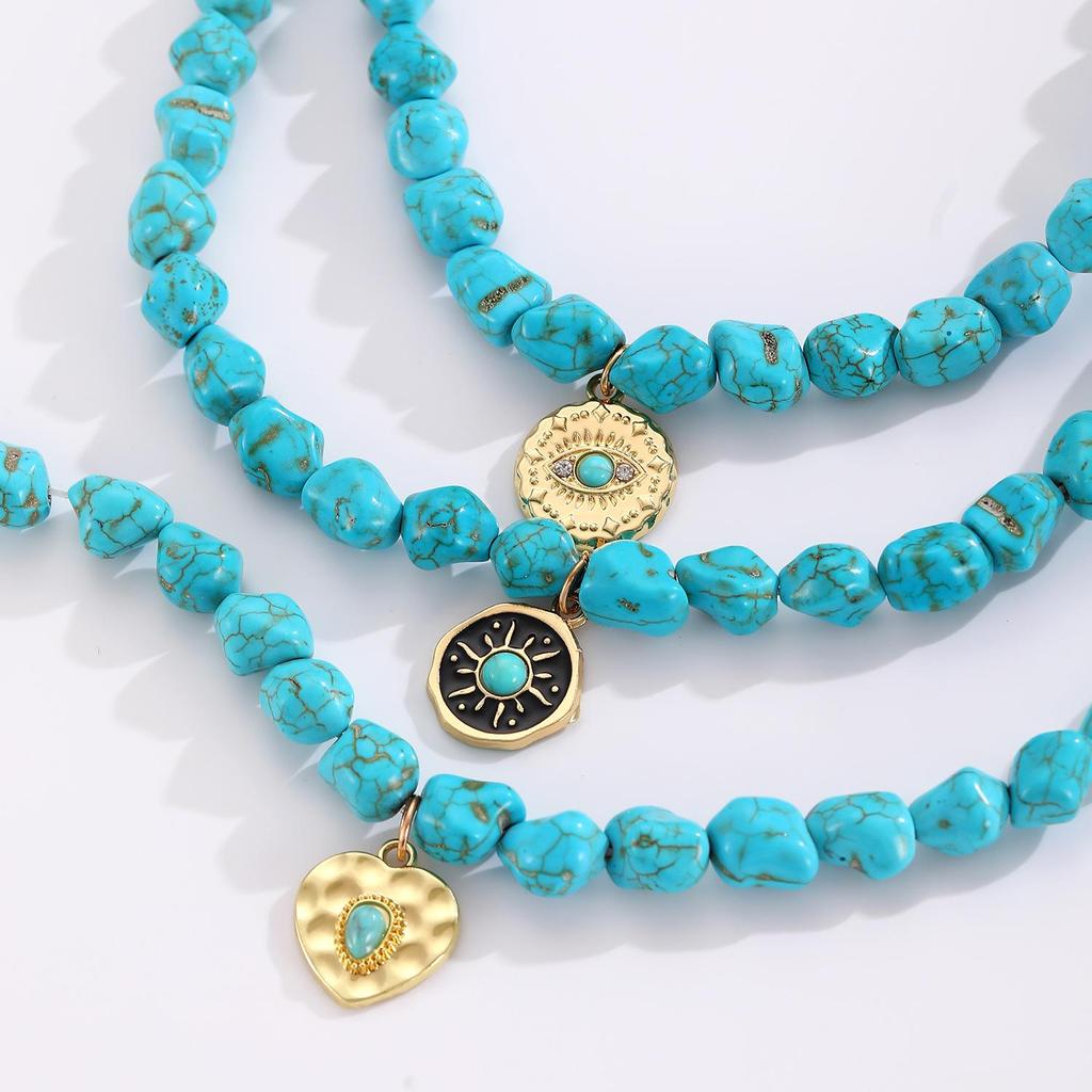 Bohemian Turquoise Demon Eye Choker Necklace with Irregular Beads for Women
