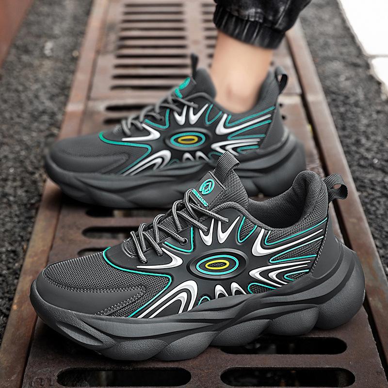 

Internet celebrity popular men s shoes summer mesh breathable versatile sports leisure running shock absorption heightening little white dad tide shoe 45 серый