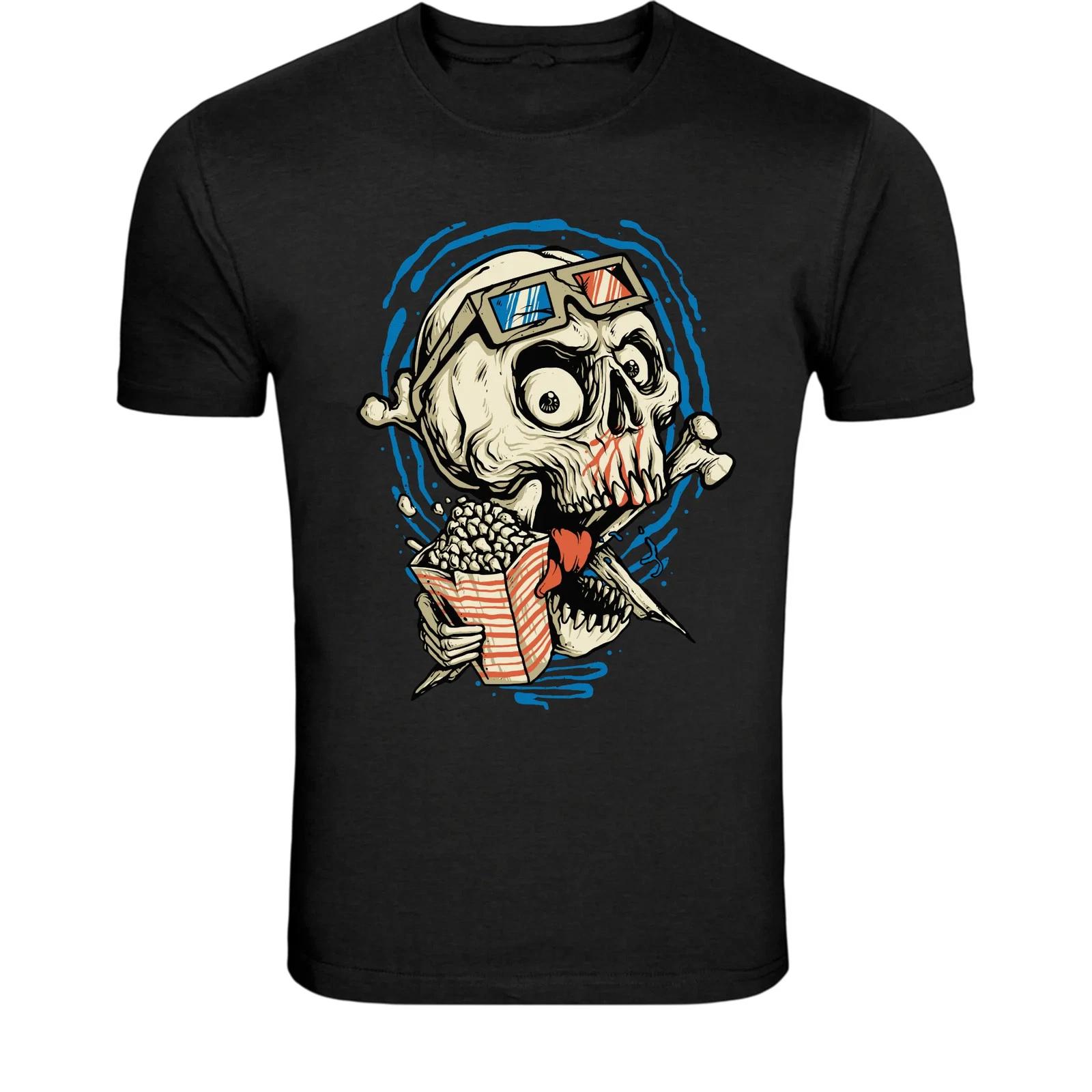 Movie Night Skeleton T-Shirt - Popcorn Horror Movie Graphic Tee XXXL