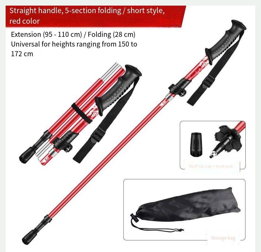 Aluminum Alloy Folding Outdoor Hiking Ultra-light Trekking Pole Folding 5-Section Hiking Stick Walking Hiking Climbing Stick