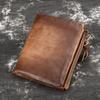 Vintage Men's Wallet Genuine Leather Retro Top Layer Cowhide Wallet for Men Vertical Wallet with 2 Zipper Pockets