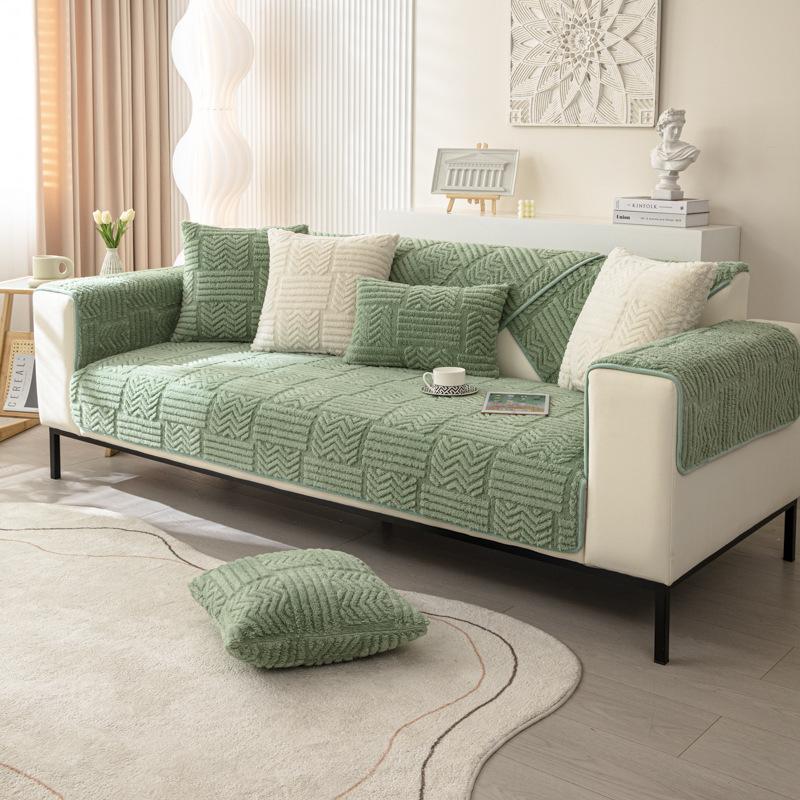 Thicken Plush Sofa Cover Stripe Sofa Cushion for Living Room Decor Winter Armchair Towel Furniture Allsize Seat Cover Slipcover