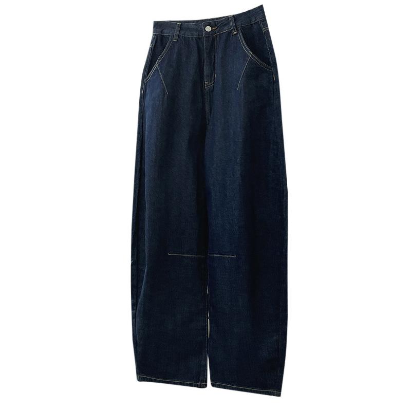 

Johnature зимние винтажные японские плотные джинсы из денима, повседневные женские брюки полной длины со свободными карманами и карманами L темно-синий