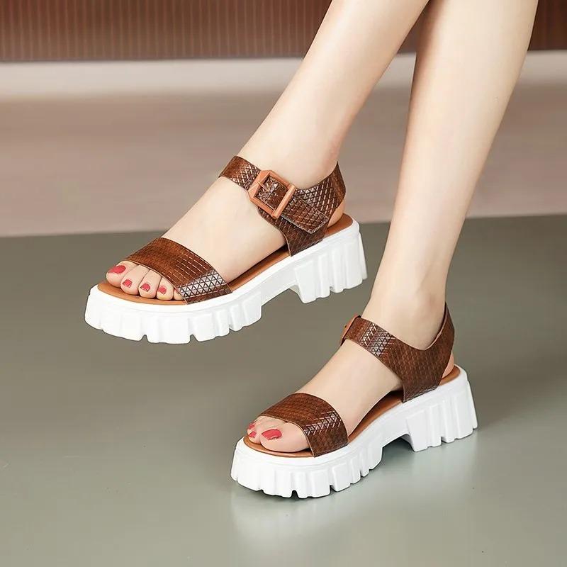 

Women s Platform Sandals One-word Buckle Summer Women s Non-slip Casual Open-toe Shoes 2024 New Women s Fashion Sandals Shoes 35 бежевый