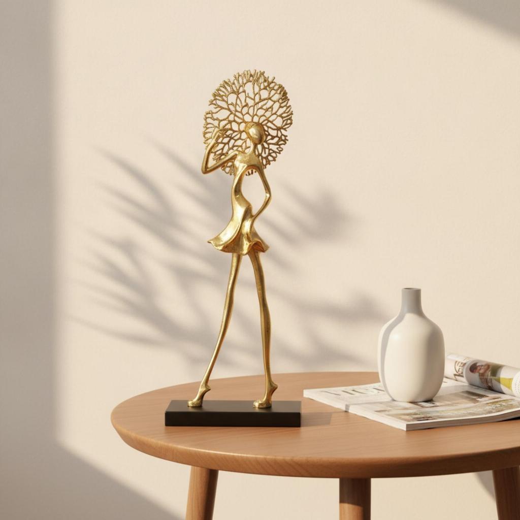 Female Figurine with Ebony Golden Base Form Statue Electroplated Woman Decorative Sculpture
