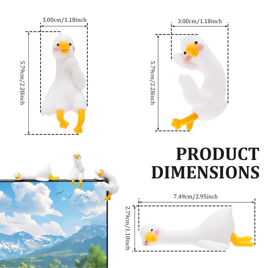 3PCS Resin Goose Figurine Computer Monitor Decor Cute Mini Goose Statue for Car Dashboard Funny Desk TV Photo Frame Decoration