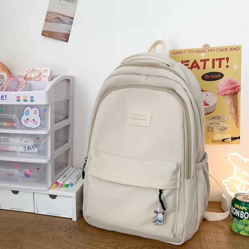 

Spacious Nylon Backpack For College Students Chic Style With Laptop Compartment White