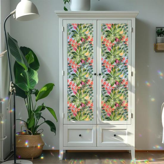 Window Privacy Film Wildflower Decorative Static Cling Vintage Floral Butterfly Window Stickers Non-adhesive Easy Care Decals for Home Kitchen Living