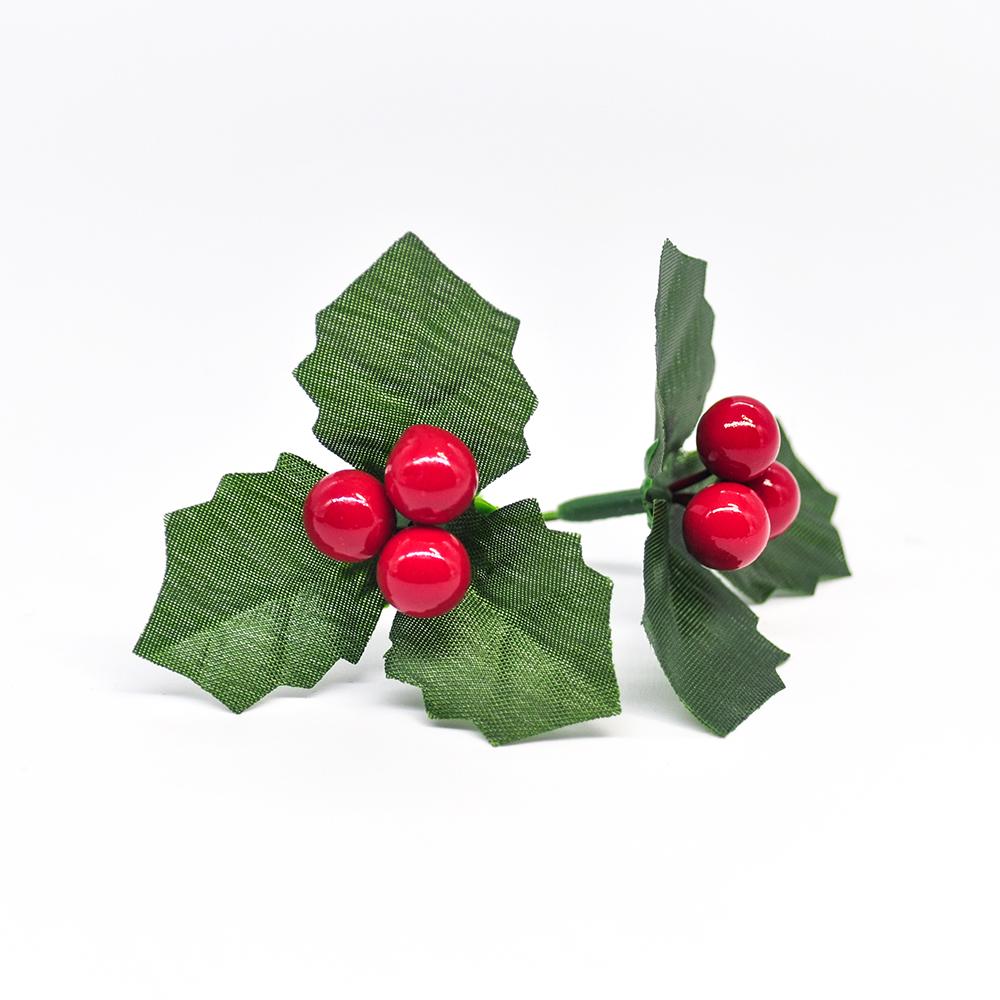 24pcs Christmas Tree Leaf and Artificial Berry Red Cherry Christmas Pendant Wedding Birthday Party Garden Home Store Decoration