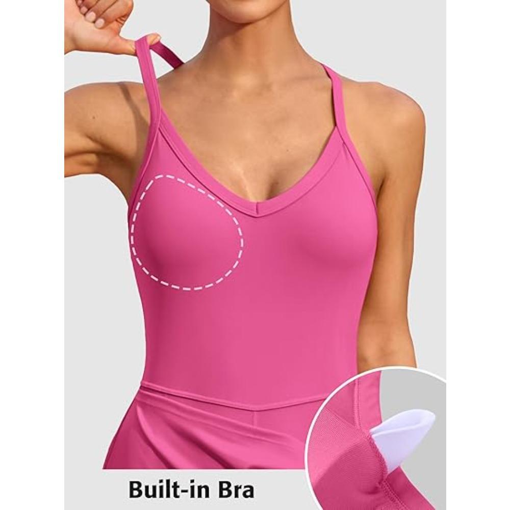Charmleaks Tennis Dress Golf Outfits for Women Sleeveless Side Slit Active Dress Workout Romper Dresses