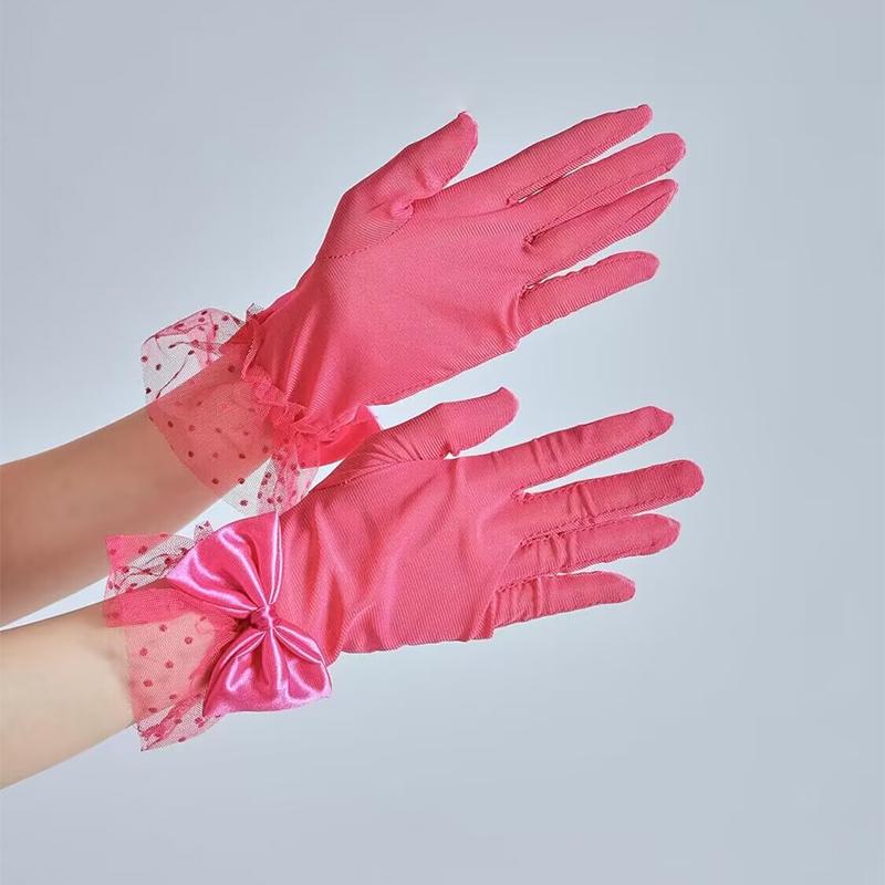 Mode Punkt Elastische Spitze Handschuhe Etikette Geburtstagsparty Tanzkleid Handschuhe Kurz Braut Hochzeit Rosa Netz Handschuhe